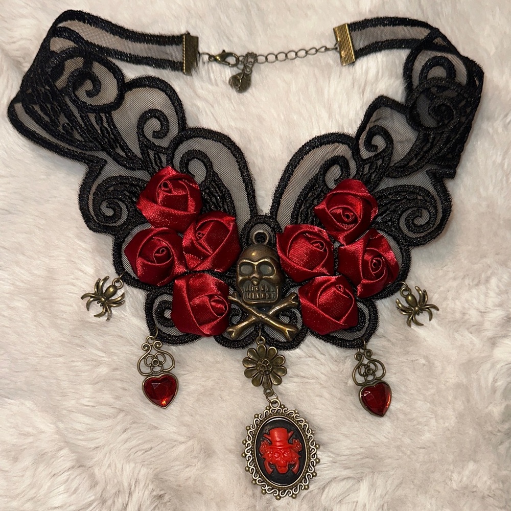 Gothic Black and Red Choker Necklace